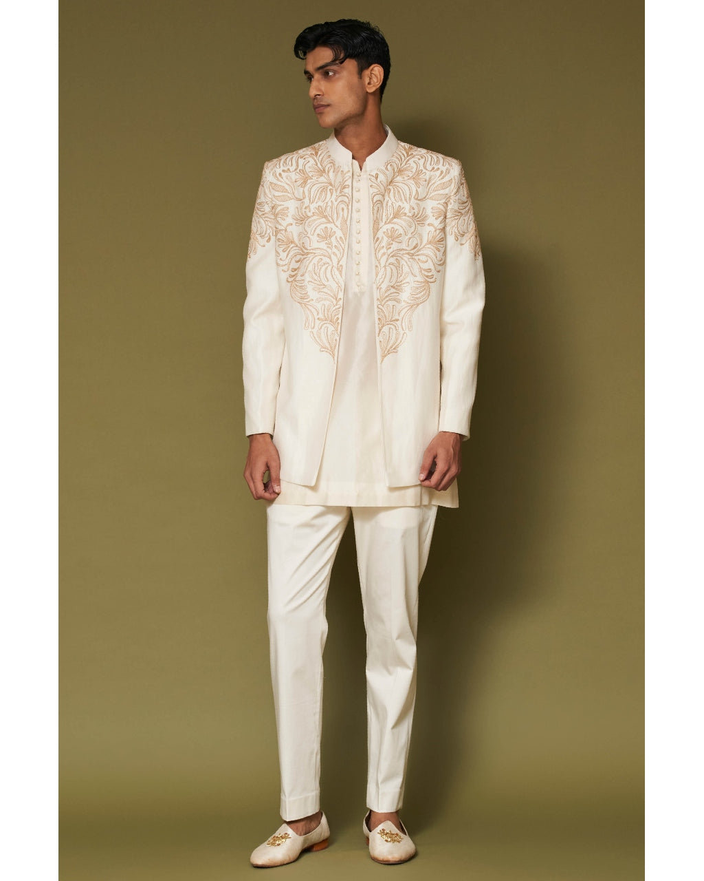 Ivory Dori Embroidered Bandhgala Set By KYNAH, Luxury Indian Fashion & Bridal Wear