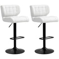 Set of 2 Adjustable PU Leather Bar Stools with Footrest & Back, White