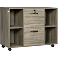 Mobile Lateral Filing Cabinet with Open Shelves, Wheels & Lockable Drawer, Grey