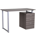 47" Writing Desk with Drawers, Home Office Table with Adjustable Foot Pads, Dark Wood Grain