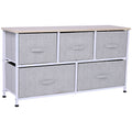 5-Drawer Dresser Storage Tower Cabinet Organizer Unit, Easy Pull Fabric Bins, Light Gray