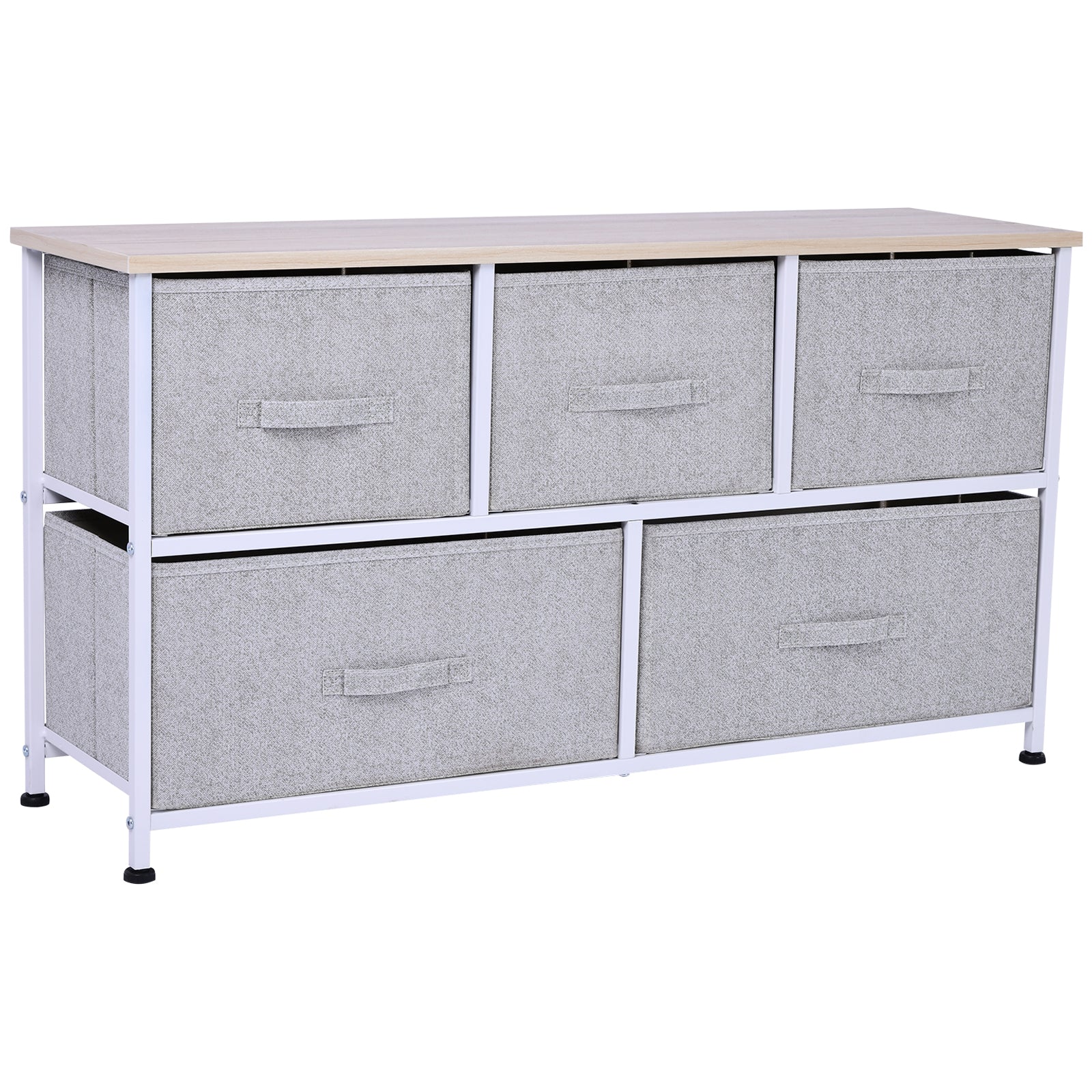 5-Drawer Dresser Storage Tower Cabinet Organizer Unit, Easy Pull Fabric Bins, Light Gray