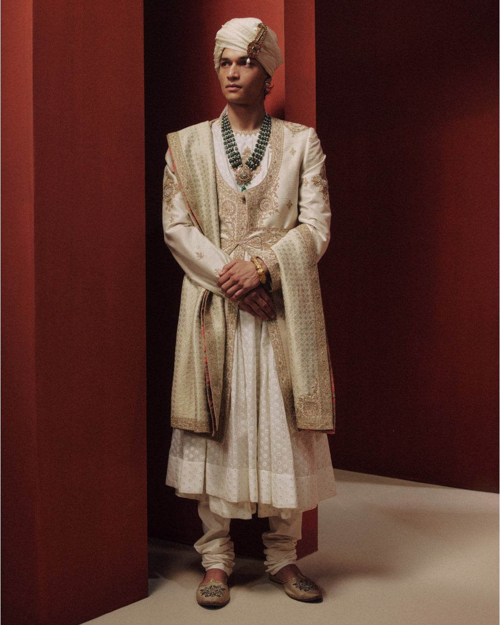 The Celestial Crème Sherwani Set By KYNAH, Luxury Indian Fashion & Bridal Wear