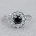 Double Halo Round Shape Black Diamond  Engagement  Ring