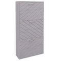 Narrow Slim Shoe Storage Cabinet with 3 Flip Drawers, Holds 12 Pair of Shoes, Grey