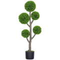 43.3 Inch Decorative Artificial Plant, Topiary Five-ball Cypress Tree in Pot, Fake Plant for Home Decor, Green