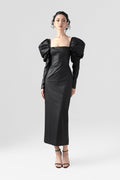 Duchess Dramatic Puffed Sleeves Leather Maxi Dress