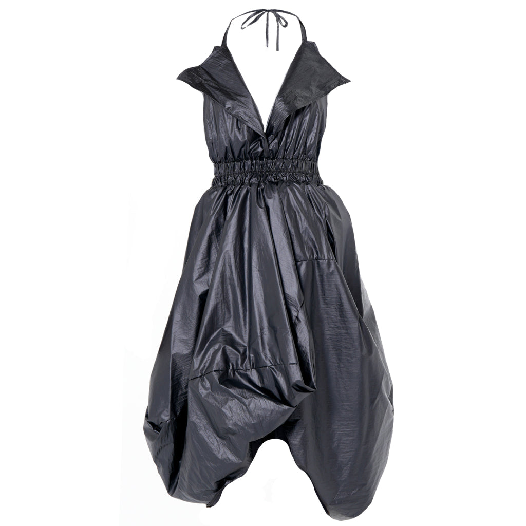 Draped Balloon Pinafore Dress In Black | PR Sample