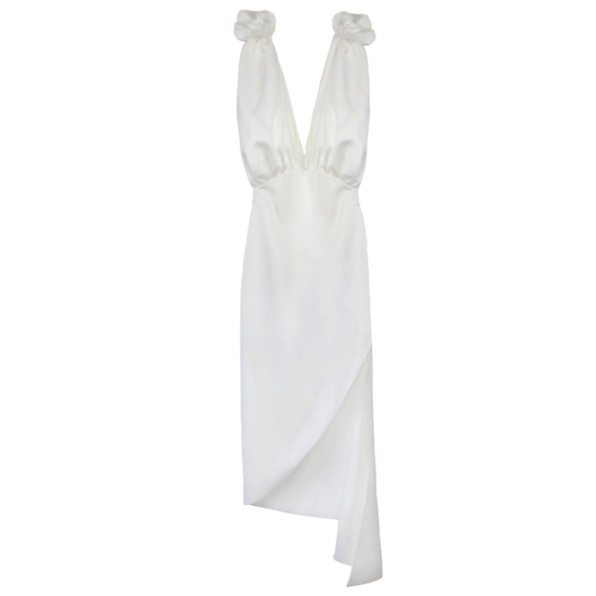 Silky Draped Dress With Roses | Ecru