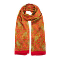 Floral Silk Scarf with Bold Red & Green Accents