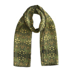 Vintage Green Silk Scarf with Ornate Gold Motifs