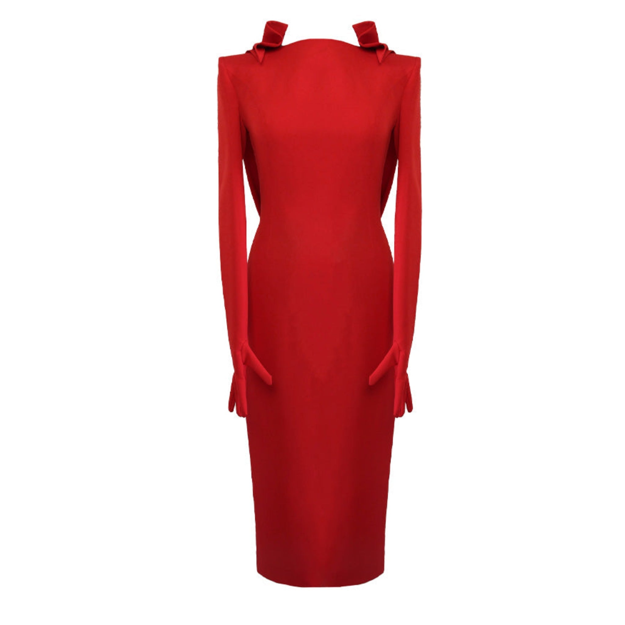 Collared Dress WIth Gloves | Red