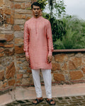 Dusty Rose Printed Kurta Set By KYNAH, Luxury Indian Fashion & Bridal Wear