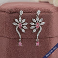 Pink Pear And Marquise Diamond Flower Drop Earrings
