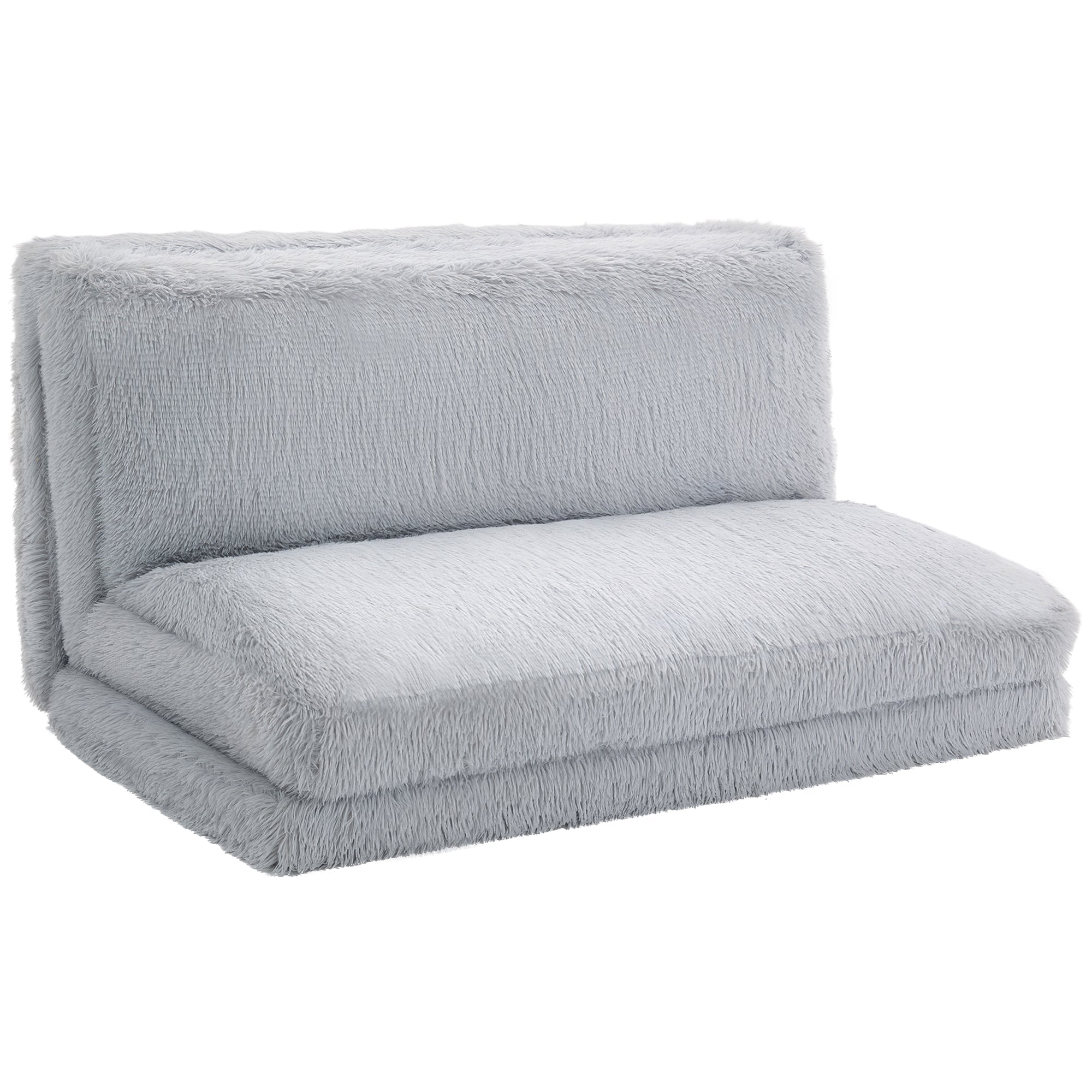 Bean Bag Floor Sofa Bed, Plush Wide Folding Floor Mattress, Wall Couch Sleeper, Light Gray
