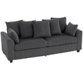 3 Seater Sofa with Curved Armrests, 83" Modern Upholstered Corduroy Couch with 8 Removable Pillows and Thick Padded, Dark Grey