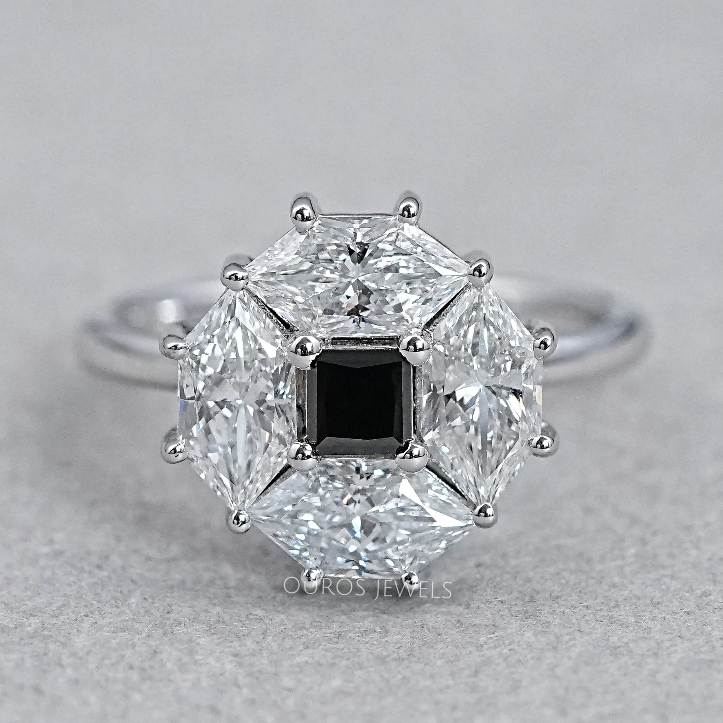 Princess Cut Lab Diamond  Halo Dutch Marquise Ring