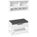 5-in-1 Hall Tree with 4 Double Hooks & Shelves, Coat Rack with Shoe Storage Bench, White