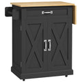Foldable Kitchen Island on Wheels with Drop Leaf Wood Top, Black