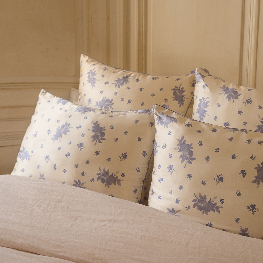 Taie d'oreiller 100% pure soie de mûrier - Fleurs de bleuet