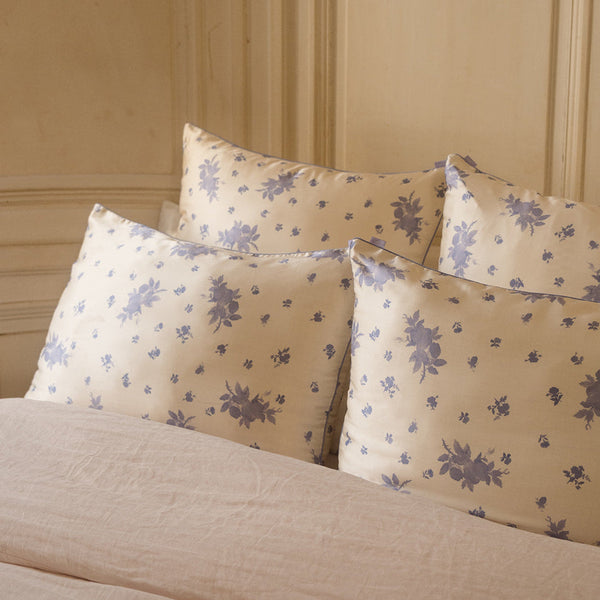 Taie d'oreiller 100% pure soie de mûrier - Fleurs de bleuet