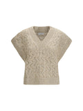 Brunello Cucinelli Silk Blend Sequined Sweater — Beige