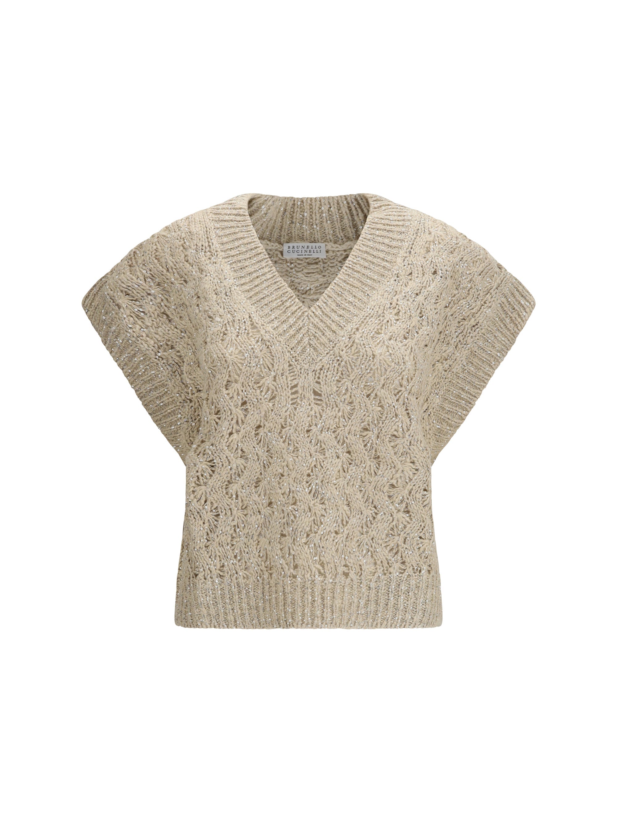 Brunello Cucinelli Silk Blend Sequined Sweater — Beige