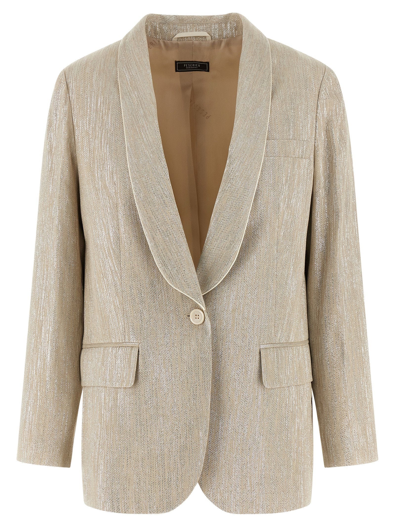 Peserico Lamé-Thread Blend Blazer — Beige