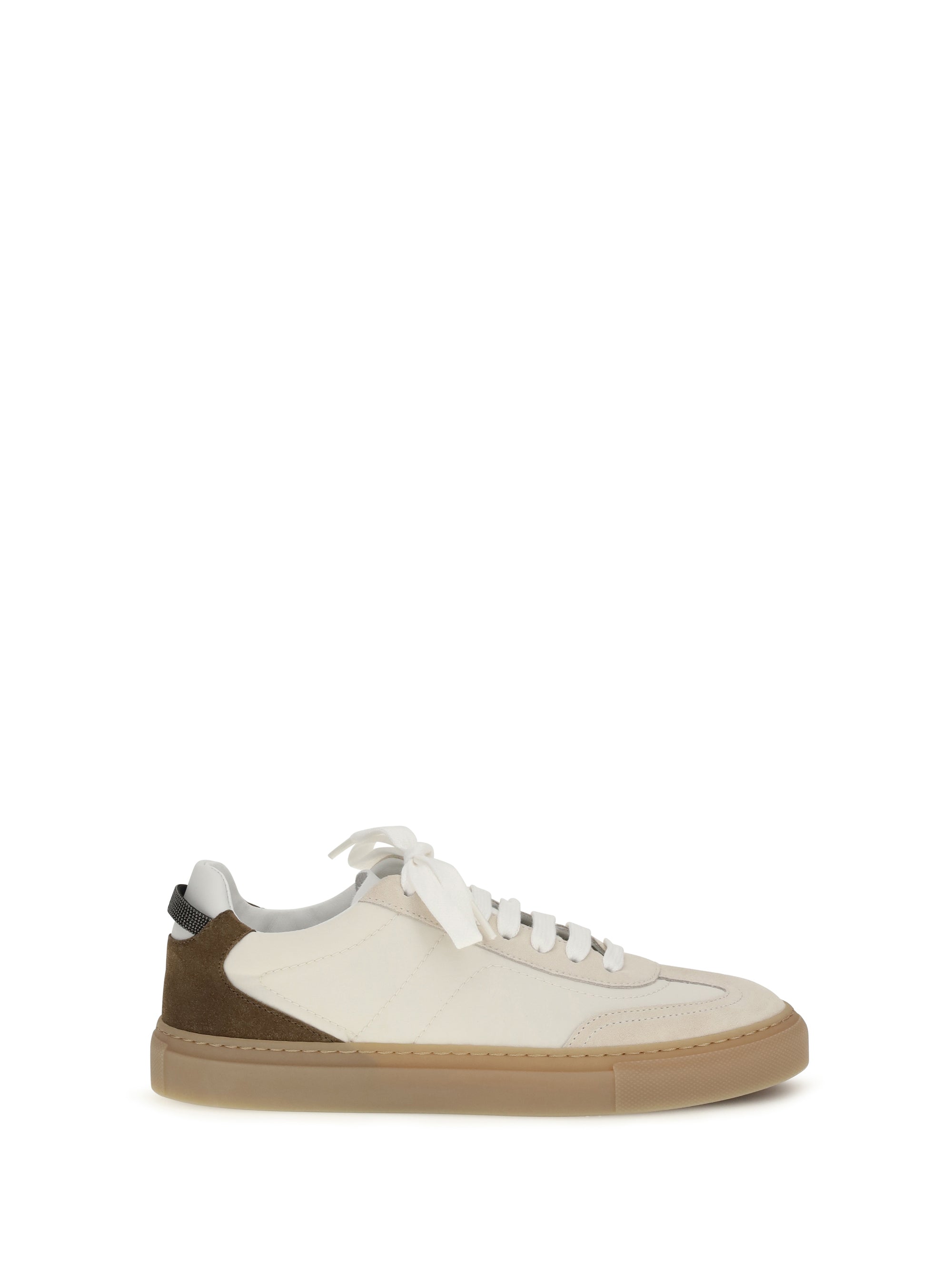 Brunello Cucinelli Suede Color-Block Sneaker — Beige