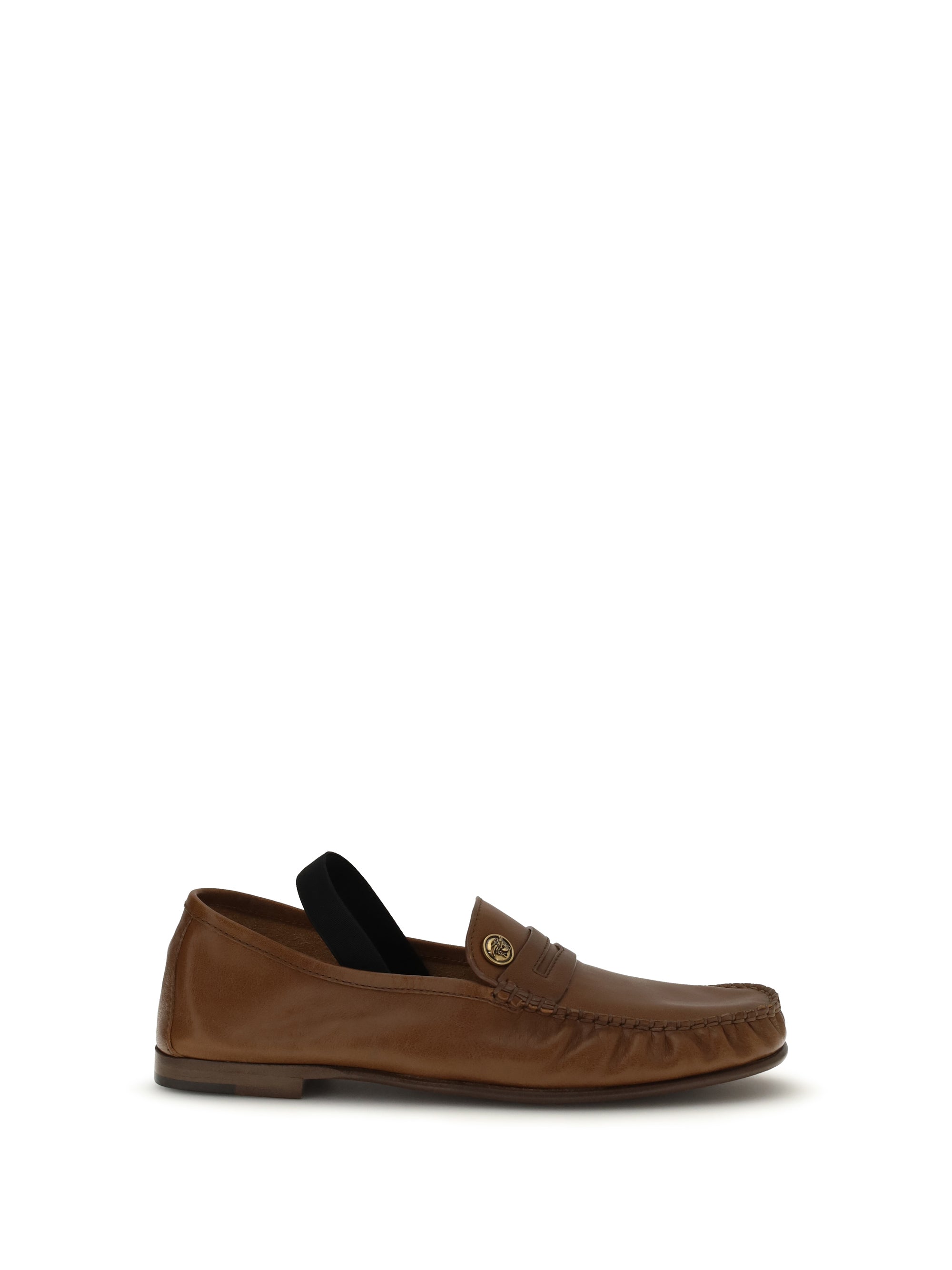 Versace Leather Loafer with Medusa Logo Loafer — Brown