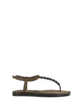 Brunello Cucinelli Beaded Embellished T-Strap Sandals — Brown