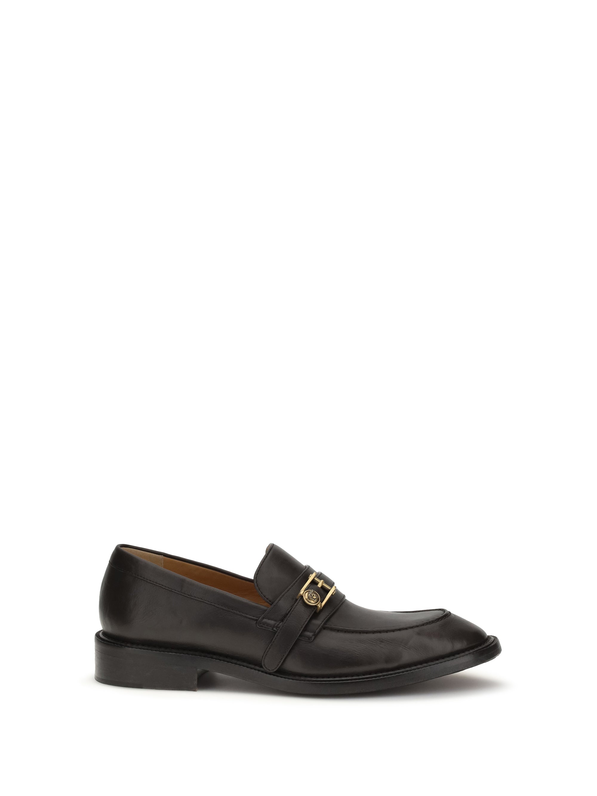 Versace Medusa-Embellished Leather Loafer — Black