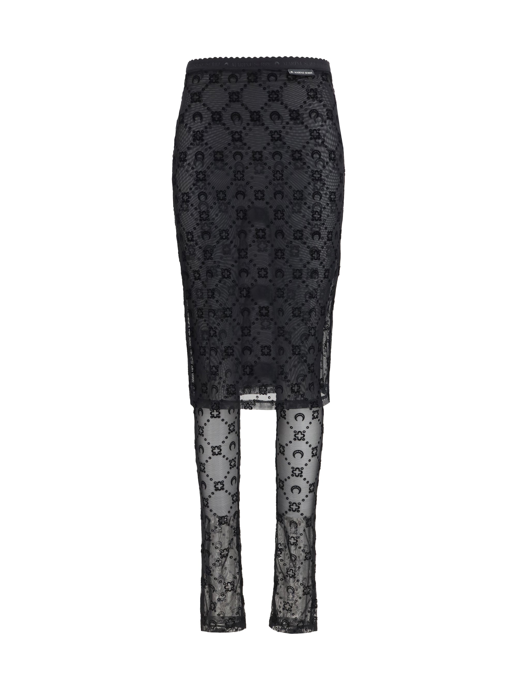 Marine Serre Moonogram Mesh Flock Skirt — Black