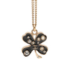 CC Gold Plated and Enamel Strass Faux Pearl Clover Pendant Necklace