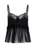 Chloé Lace-Trimmed Silk Crêpe Camisole Top — Black