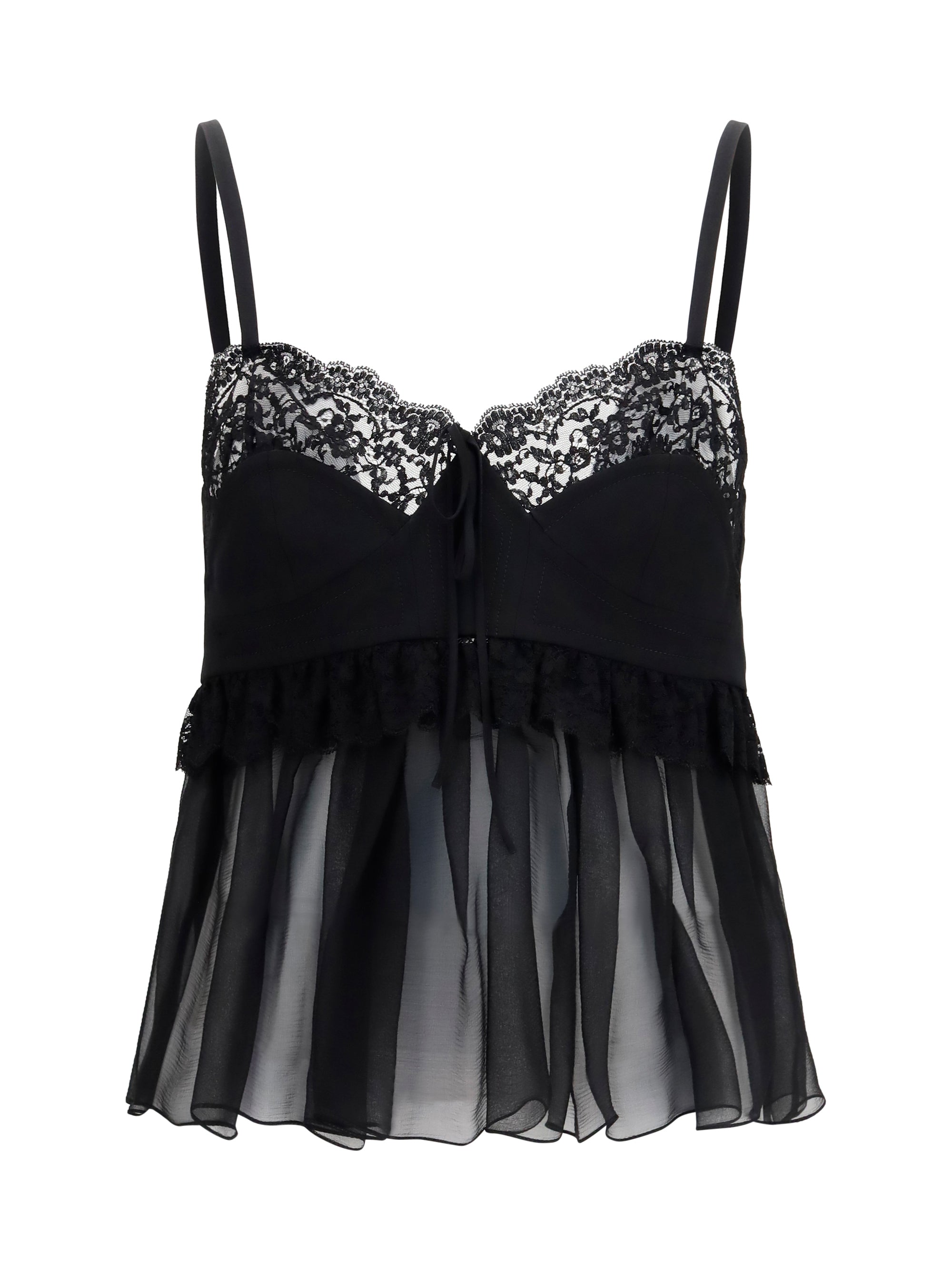Chloé Lace-Trimmed Silk Crêpe Camisole Top — Black