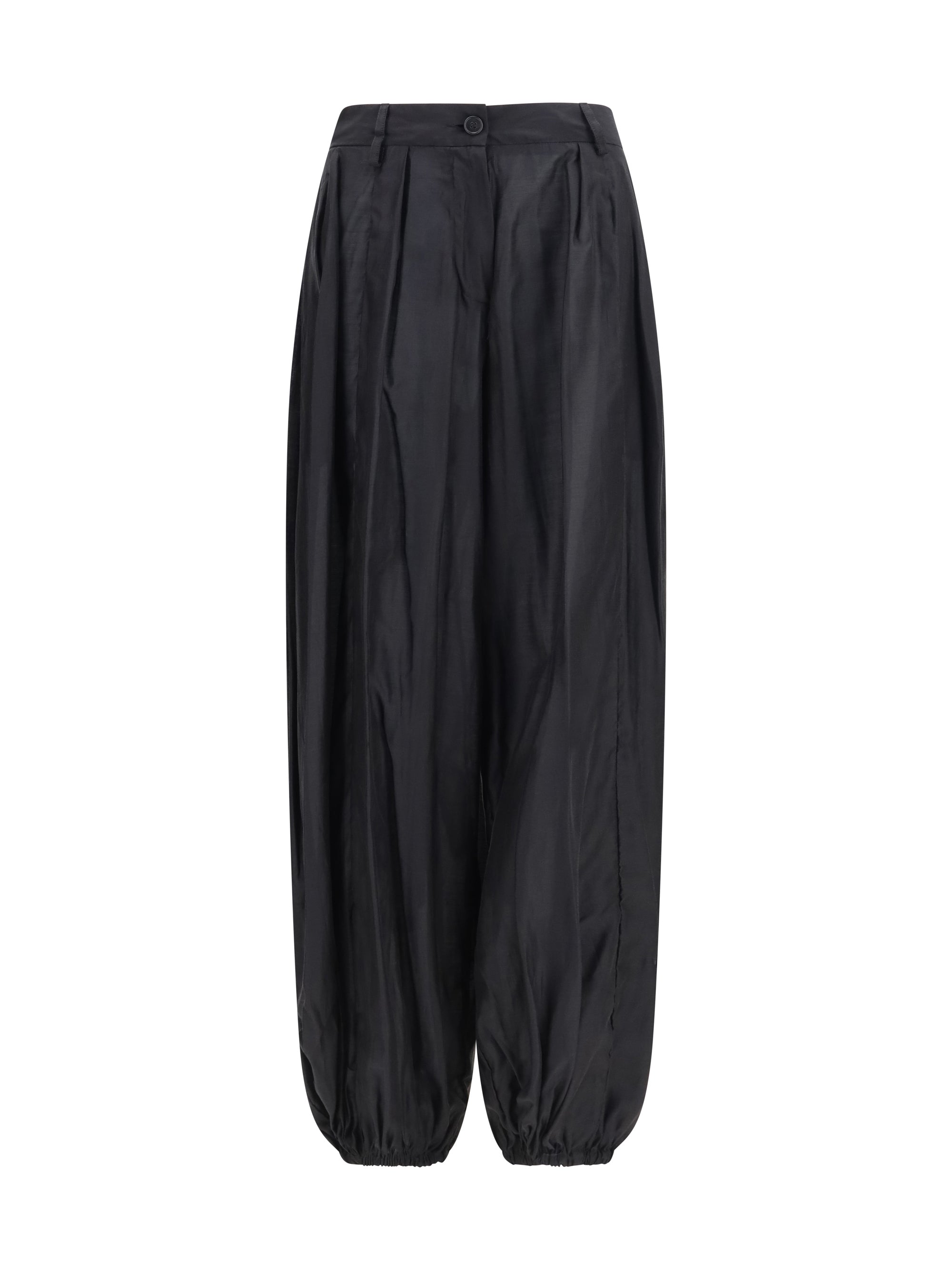 The Latest Pleated Balloon-Leg Muslin Trousers — Black
