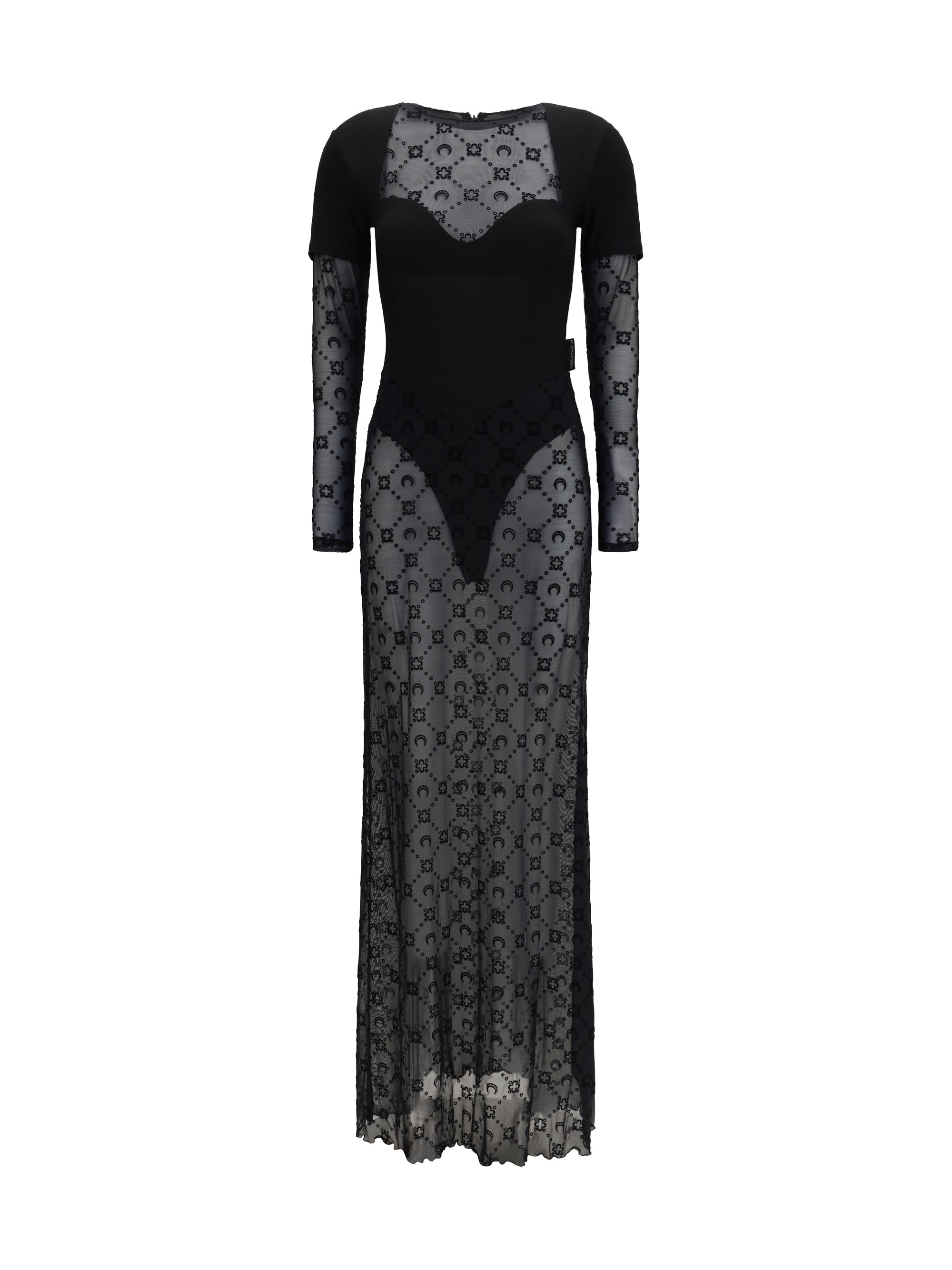 Marine Serre Layered Jersey and Mesh Dress — Black