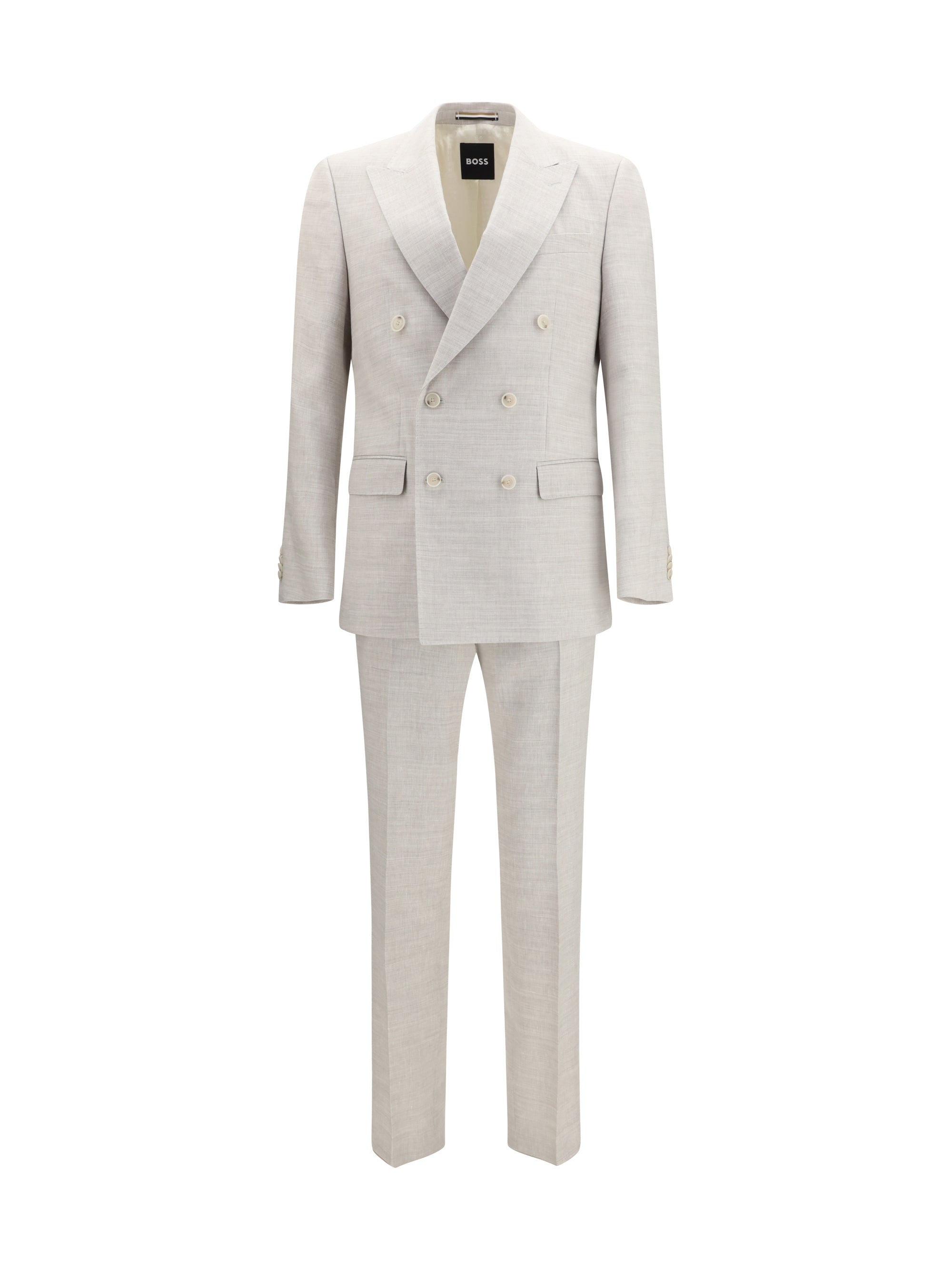 Hugo Boss Black Linen and Mohair Double-Breasted Pant Suit — Gray