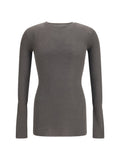 Rick Owens Slim Ribbed Merino Wool Sweater — Gray
