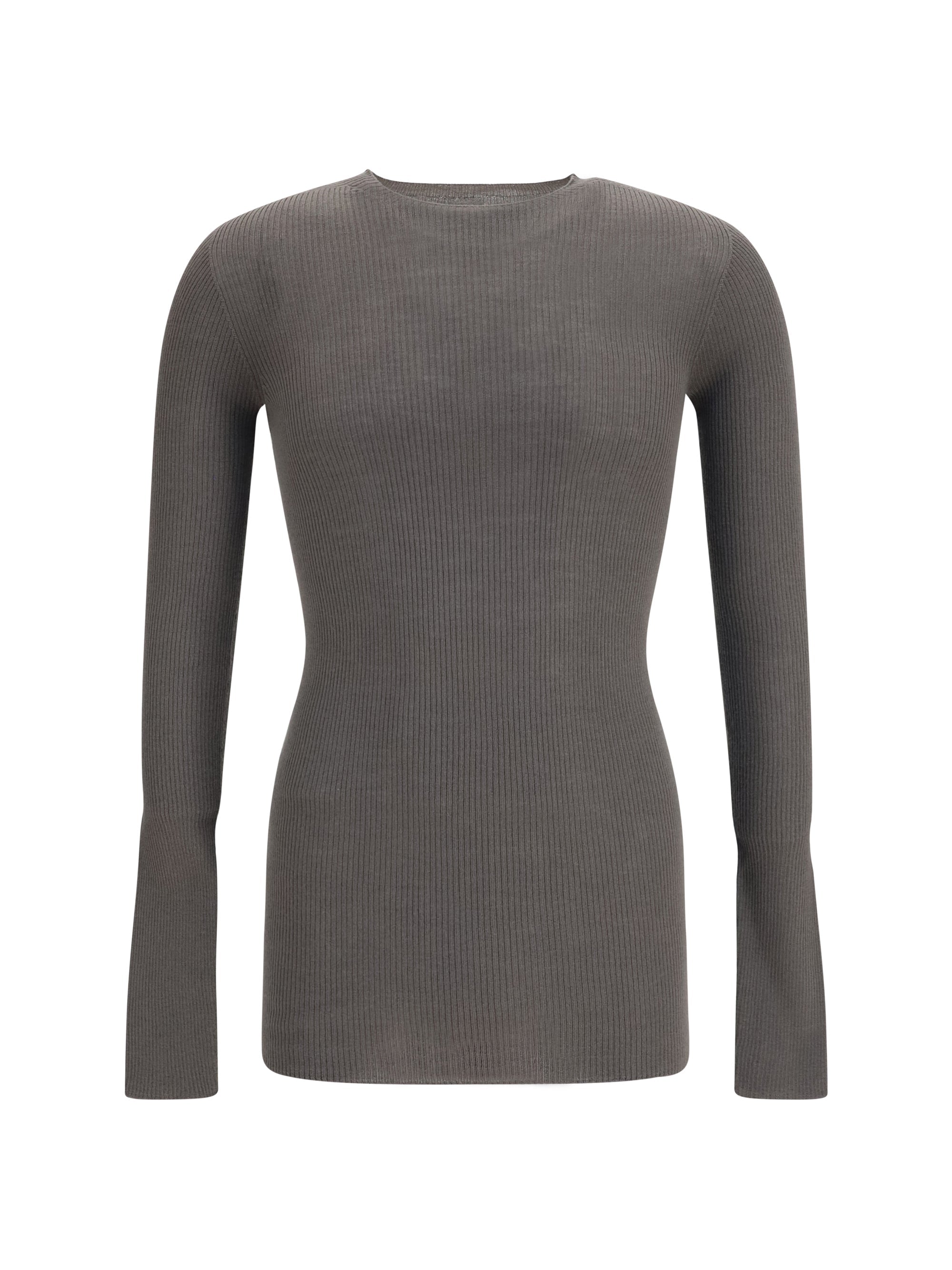 Rick Owens Slim Ribbed Merino Wool Sweater — Gray