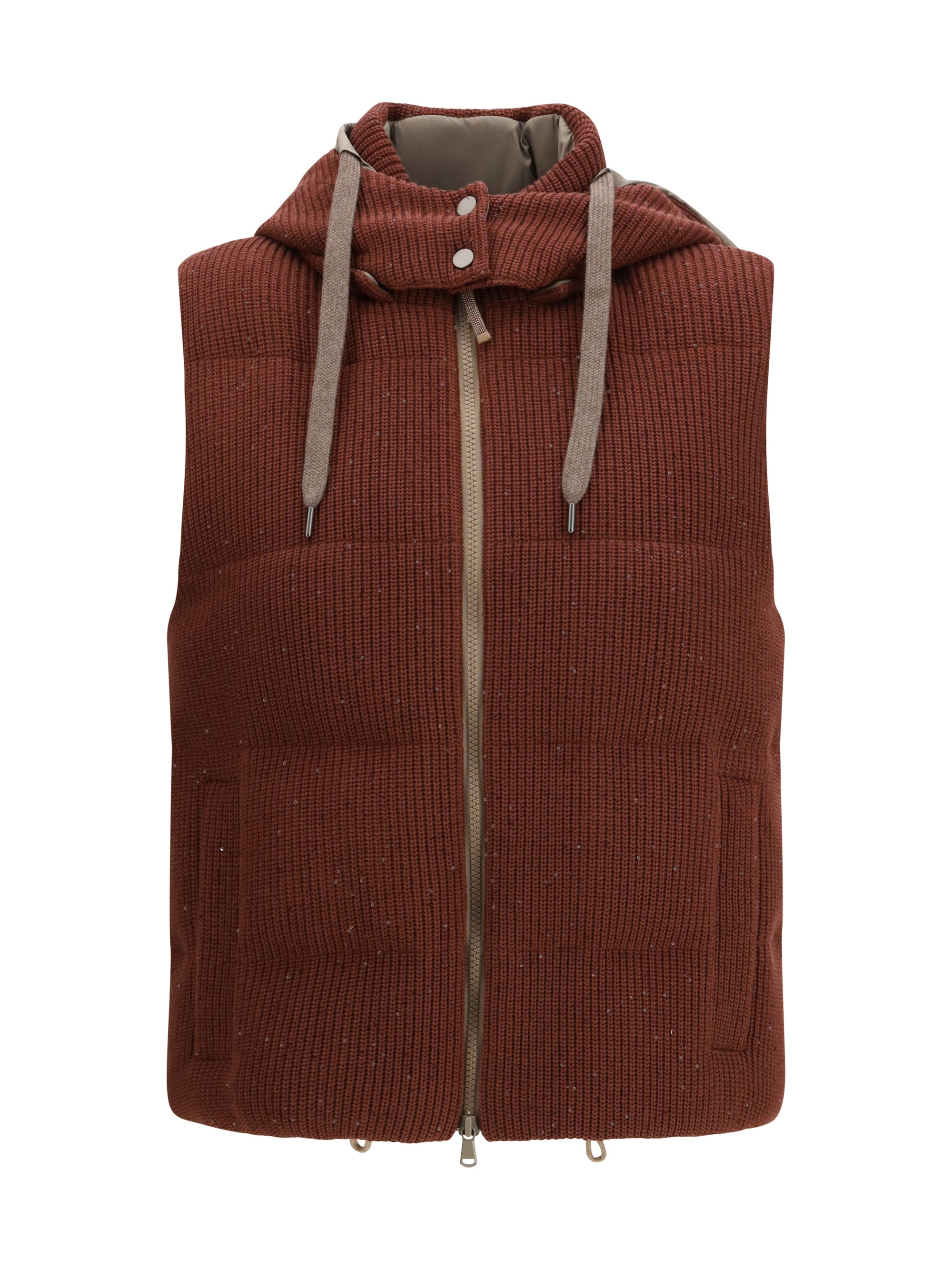 Brunello Cucinelli Hooded Down Vest — Brown