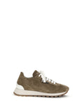 Brunello Cucinelli Suede with Bead Embellishment Sneaker — Brown