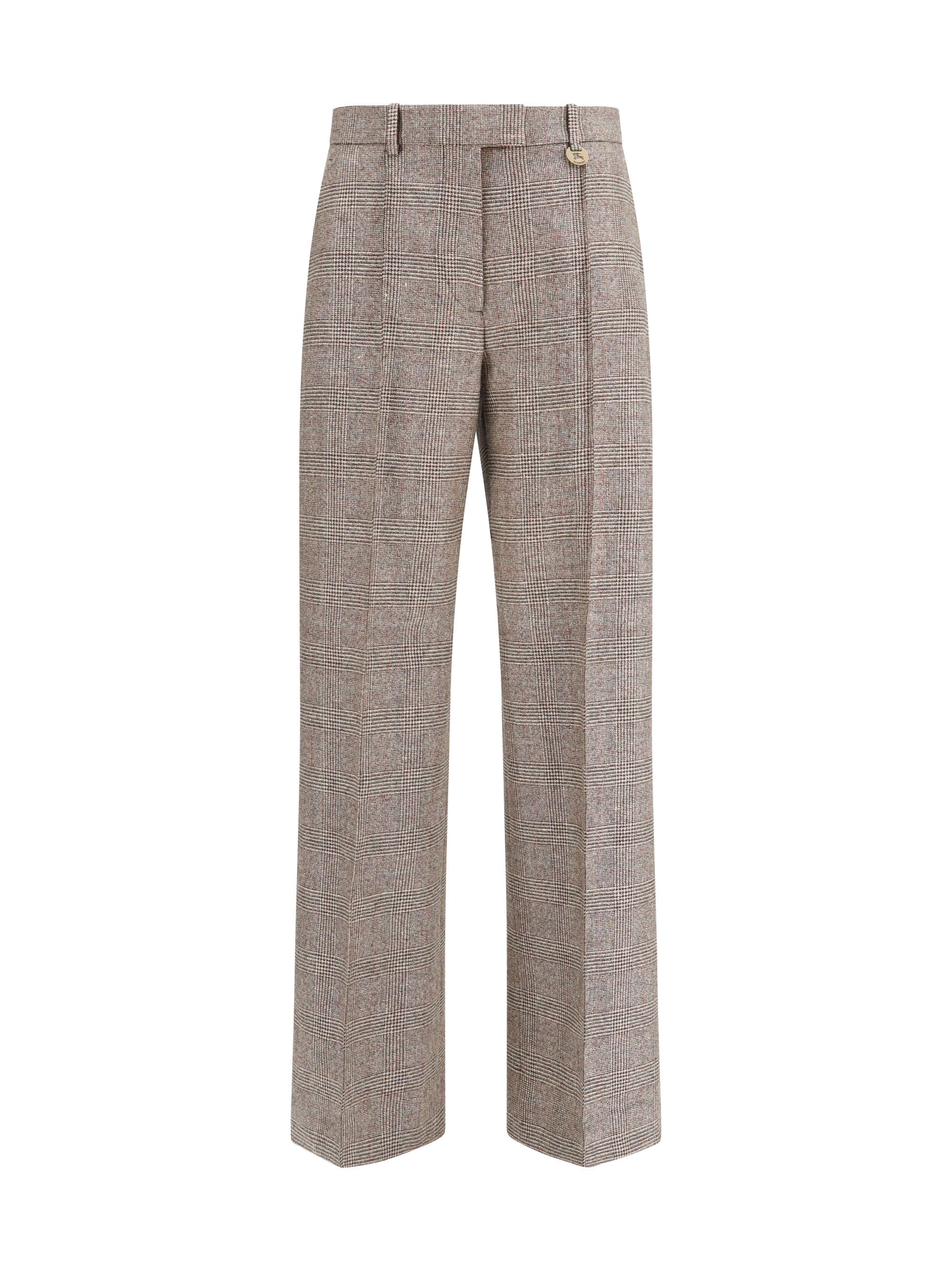 Burberry Checked Wool-Linen Blend Trousers — Beige