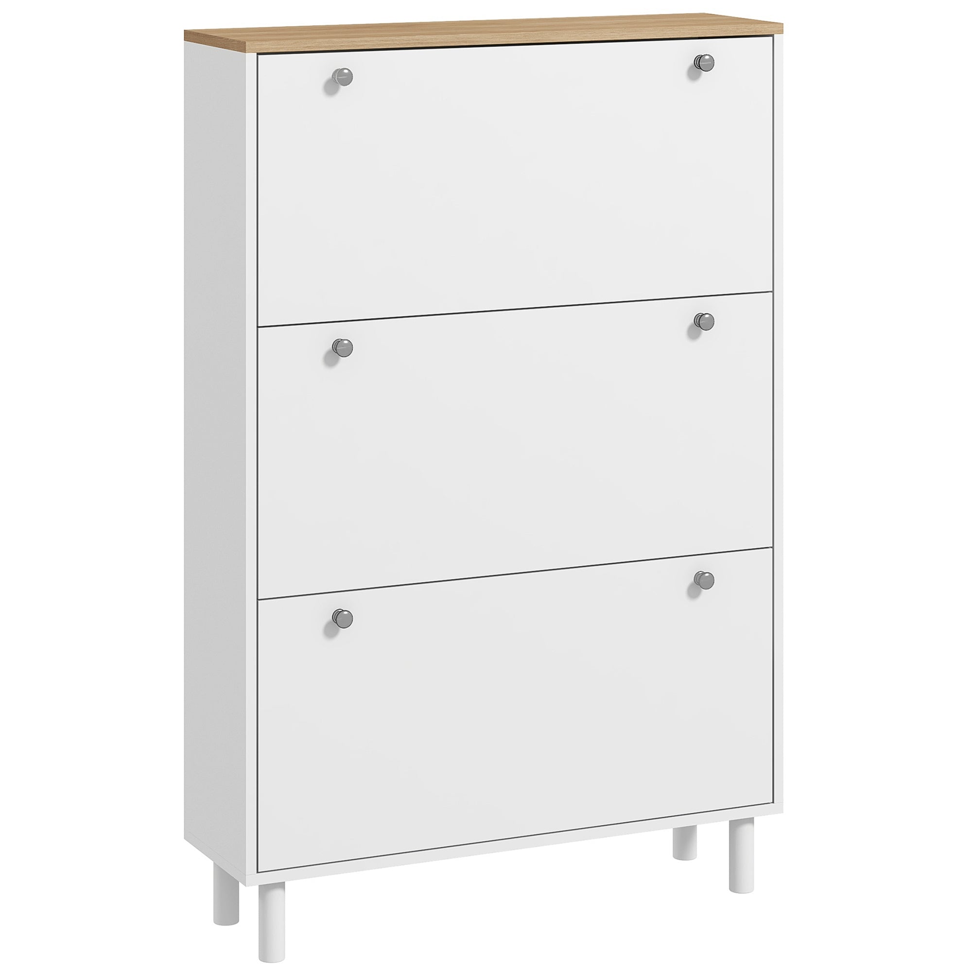 Narrow Shoe Cabinet with 3 Flip Drawers & Adjustable Shelves for 24 Pairs of Shoes, White