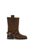 Ganni Suede Biker Boot — Brown