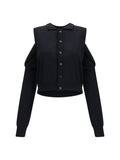 Alainpaul Cold-Shoulder Cotton-Blend Cardigan — Black