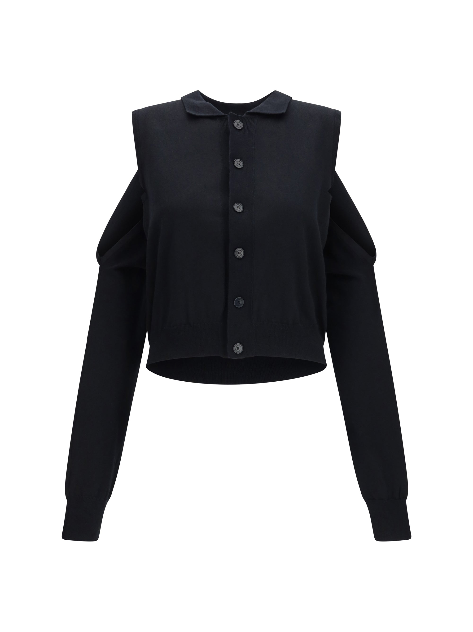 Alainpaul Cold-Shoulder Cotton-Blend Cardigan — Black