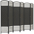 6 Panel Folding Room Divider, Portable Privacy Screen, Wave Fiber, Black