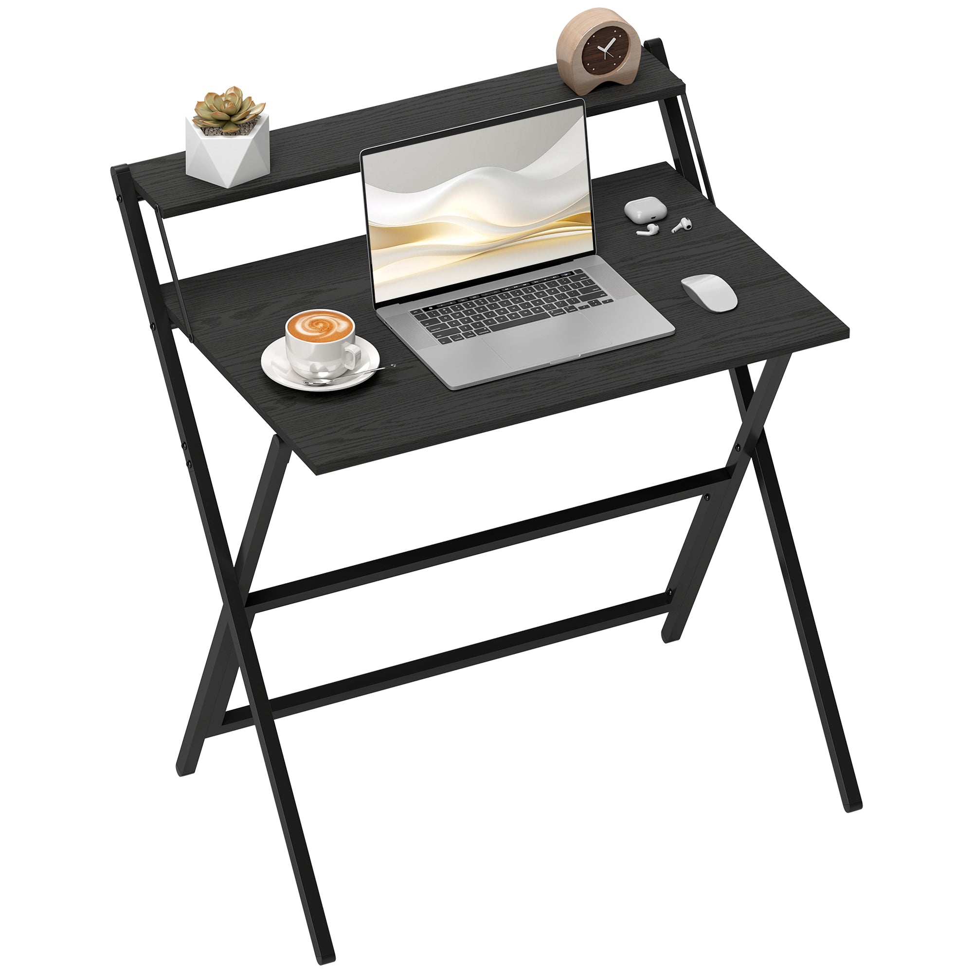 81.5 cm Foldable Computer Desk with Monitor Shelf for Small Spaces, Black
